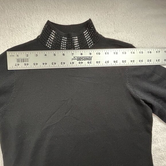 Carmen By Carmen Marc Valvo Womens Black Rhinestone Collar Sweater Top Medium - Picture 6 of 8
